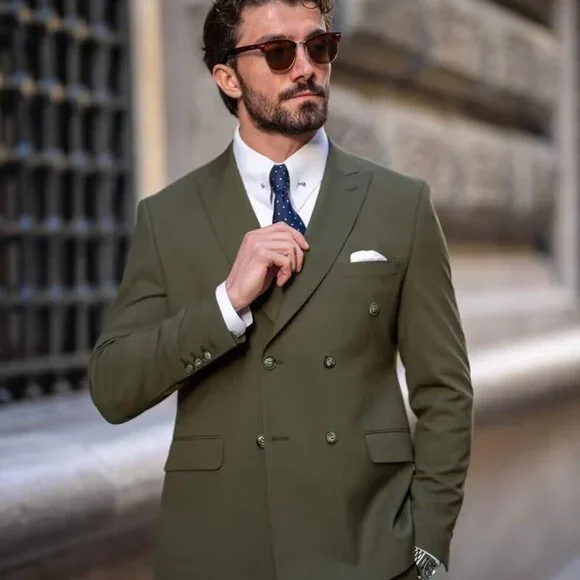 2 Piece Double Breasted Suit Men Slim Fit Mens Double Breasted Blazer Pants Sets